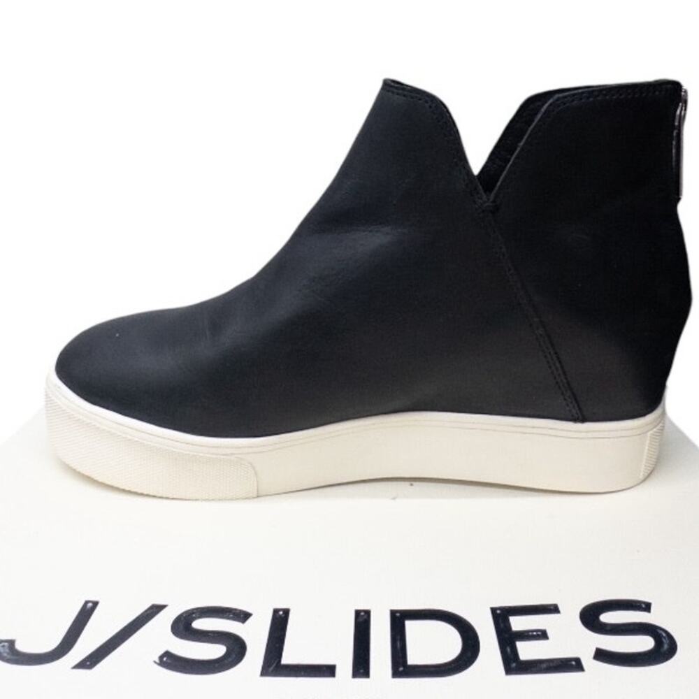 J Slides Black Shea Leather Platform Wedge Sneakers Women's size 7